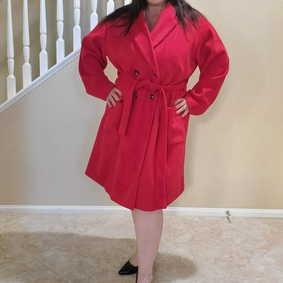 Women's Red Pea Coat Jacket Size XL Womens Extra Large Grace Karin - Picture 5 of 7